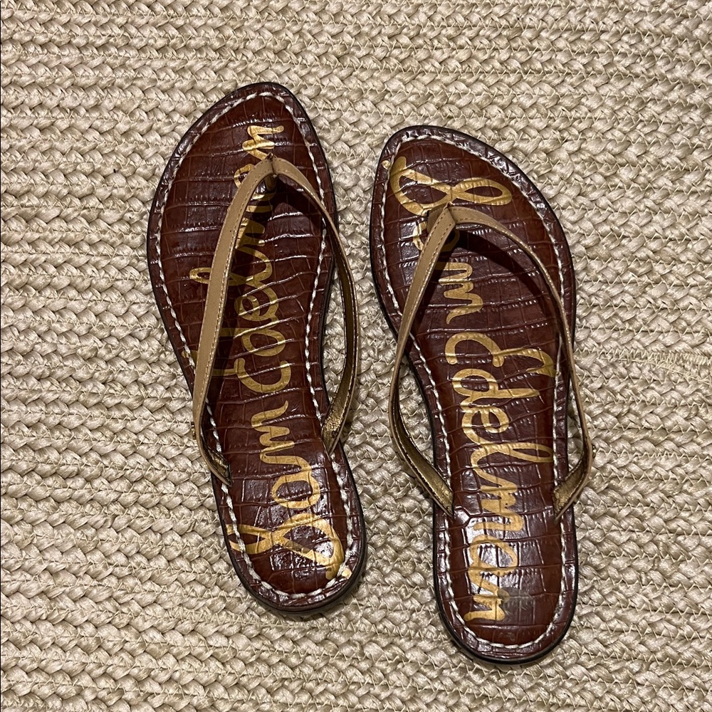 Sam Edelman Croc-Embossed Brown Sandals